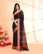 Piyari Fashion Women`s Cotton Silk Black Handloom Saree With Blouse | Grocsy