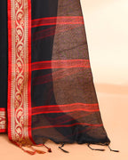 Piyari Fashion Women`s Cotton Silk Black Handloom Saree With Blouse | Grocsy