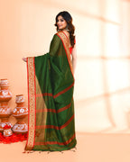 Piyari Fashion Women`s Cotton Silk Moss Green Handloom Saree With Blouse | Grocsy