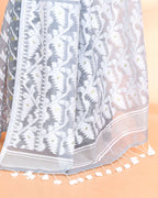 Piyari Fashion Women's Pebble Grey Cotton Silk Jamdani Saree | Grocsy
