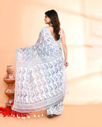 Piyari Fashion Women's Pebble Grey Cotton Silk Jamdani Saree | Grocsy