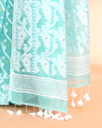 Piyari Fashion Women's Light Turquoise Cotton Silk Jamdani Saree | Grocsy