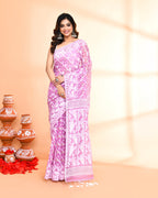 Piyari Fashion Women's Light Purple Cotton Silk Jamdani Saree | Grocsy
