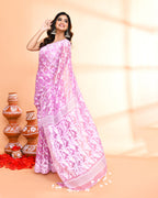 Piyari Fashion Women's Light Purple Cotton Silk Jamdani Saree | Grocsy