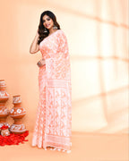 Piyari Fashion Women's Salmon Cotton Silk Jamdani Saree | Grocsy