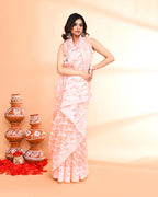 Piyari Fashion Women's Salmon Cotton Silk Jamdani Saree | Grocsy