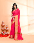 Piyari Fashion Women`s Cotton Silk Rani Pink Handloom Saree With Blouse | Grocsy
