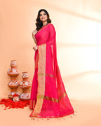 Piyari Fashion Women`s Cotton Silk Rani Pink Handloom Saree With Blouse | Grocsy