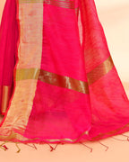 Piyari Fashion Women`s Cotton Silk Rani Pink Handloom Saree With Blouse | Grocsy