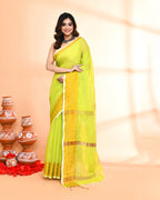 Piyari Fashion Women`s Cotton Silk Lemon Handloom Saree With Blouse | Grocsy