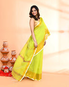 Piyari Fashion Women`s Cotton Silk Lemon Handloom Saree With Blouse | Grocsy