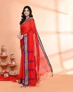Piyari Fashion Women`s Cotton Silk Red Handloom Saree With Blouse | Grocsy