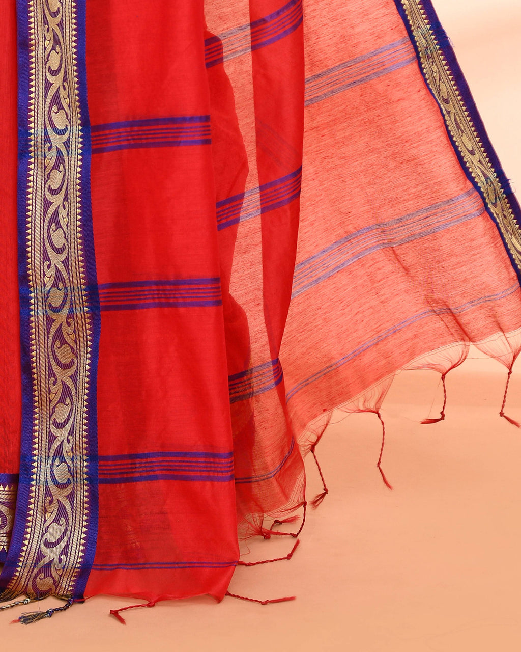 Piyari Fashion Women`s Cotton Silk Red Handloom Saree With Blouse | Grocsy