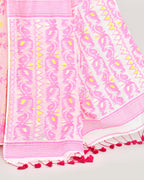 Piyari Fashion Women's Off White Pink Cotton Silk Jamdani Saree | Grocsy