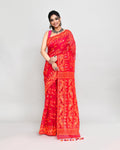 Piyari Fashion Women's Rani Orange Cotton Silk Jamdani Saree | Grocsy