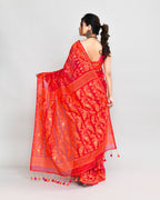 Piyari Fashion Women's Rani Orange Cotton Silk Jamdani Saree | Grocsy