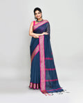 Piyari Fashion Women`s Cotton Silk Charcoal Handloom Saree With Blouse | Grocsy