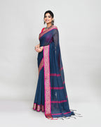 Piyari Fashion Women`s Cotton Silk Charcoal Handloom Saree With Blouse | Grocsy