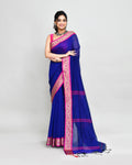 Piyari Fashion Women`s Cotton Silk Royel Blue Handloom Saree With Blouse | Grocsy