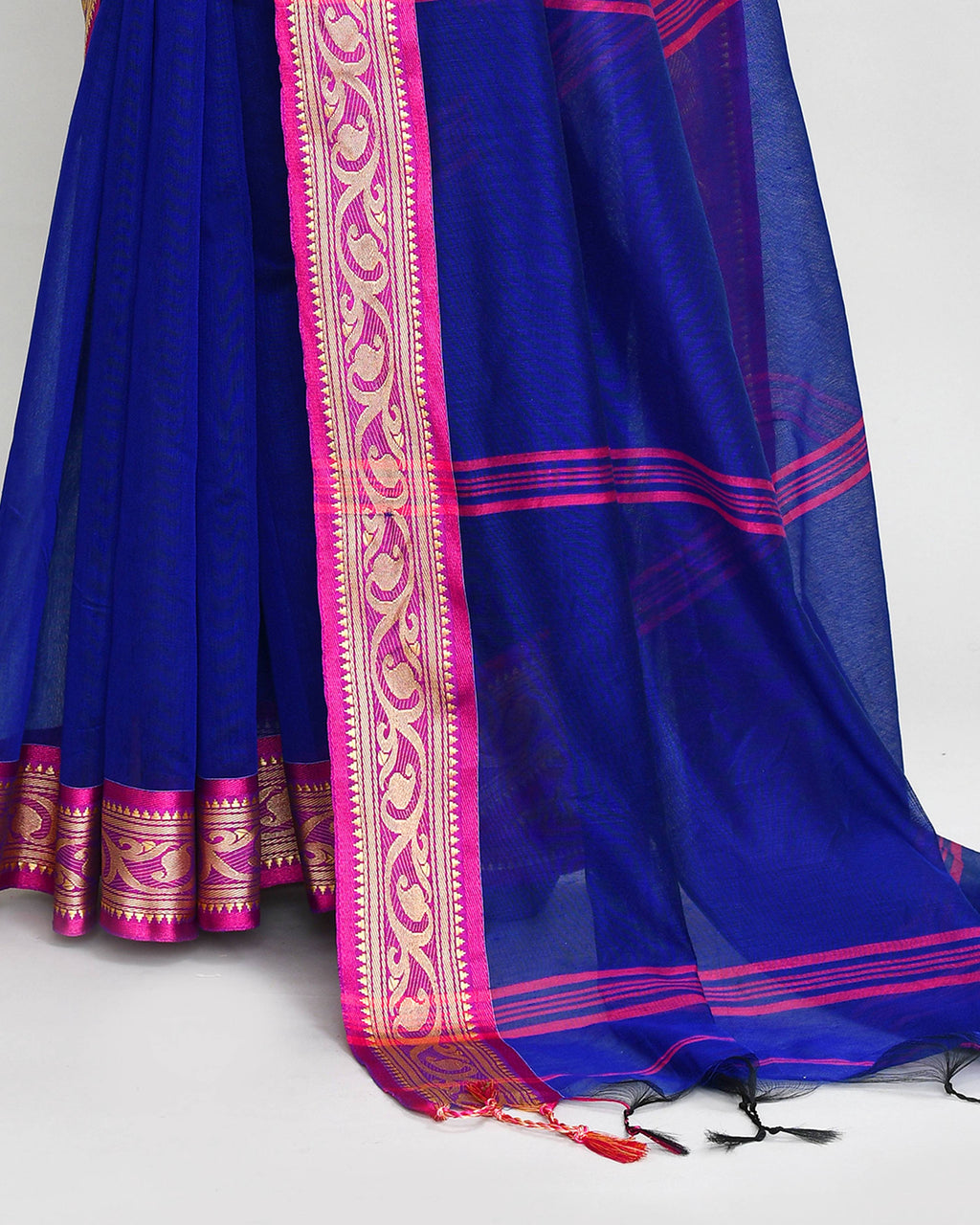 Piyari Fashion Women`s Cotton Silk Royel Blue Handloom Saree With Blouse | Grocsy