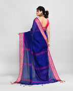 Piyari Fashion Women`s Cotton Silk Royel Blue Handloom Saree With Blouse | Grocsy