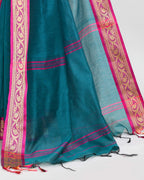 Piyari Fashion Women`s Cotton Silk Teal Handloom Saree With Blouse | Grocsy