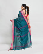 Piyari Fashion Women`s Cotton Silk Teal Handloom Saree With Blouse | Grocsy