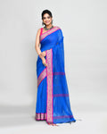 Piyari Fashion Women`s Cotton Silk Blue Handloom Saree With Blouse | Grocsy