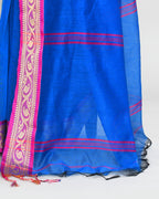 Piyari Fashion Women`s Cotton Silk Blue Handloom Saree With Blouse | Grocsy