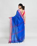 Piyari Fashion Women`s Cotton Silk Blue Handloom Saree With Blouse | Grocsy