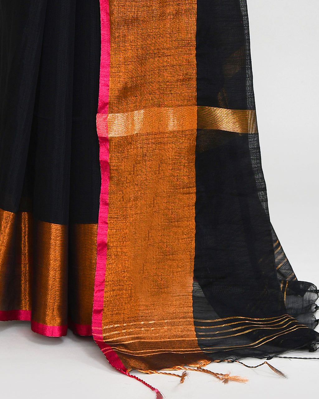 Piyari Fashion Women`s Cotton Silk Black Handloom Saree With Blouse | Grocsy