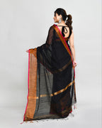 Piyari Fashion Women`s Cotton Silk Black Handloom Saree With Blouse | Grocsy