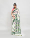 Piyari Fashion Women's Off White Green Cotton Silk Jamdani Saree | Grocsy