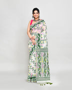 Piyari Fashion Women's Off White Green Cotton Silk Jamdani Saree | Grocsy