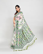 Piyari Fashion Women's Off White Green Cotton Silk Jamdani Saree | Grocsy