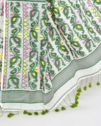Piyari Fashion Women's Off White Green Cotton Silk Jamdani Saree | Grocsy