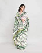 Piyari Fashion Women's Off White Green Cotton Silk Jamdani Saree | Grocsy
