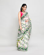 Piyari Fashion Women's Off White Green Cotton Silk Jamdani Saree | Grocsy