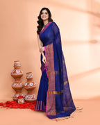 Piyari Fashion Women`s Cotton Silk Royel Blue Handloom Saree With Blouse | Grocsy