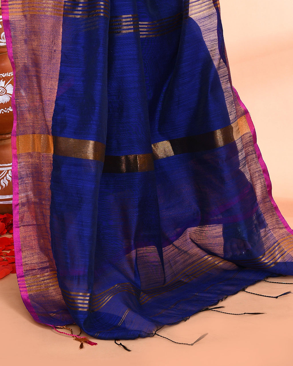 Piyari Fashion Women`s Cotton Silk Royel Blue Handloom Saree With Blouse | Grocsy