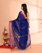 Piyari Fashion Women`s Cotton Silk Royel Blue Handloom Saree With Blouse | Grocsy