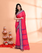 Piyari Fashion Women`s Cotton Silk Rose Handloom Saree With Blouse | Grocsy