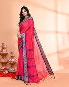 Piyari Fashion Women`s Cotton Silk Rose Handloom Saree With Blouse | Grocsy