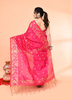 Piyari Fashion Women`s Cotton Blend Rani Handloom Saree With Blouse | Grocsy
