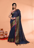 Piyari Fashion Women`s Cotton Blend Grey Handloom Saree With Blouse | Grocsy