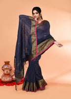 Piyari Fashion Women`s Cotton Blend Grey Handloom Saree With Blouse | Grocsy