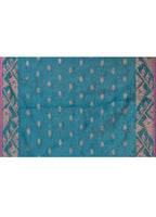 Piyari Fashion Women`s Cotton Blend Teal Handloom Saree With Blouse | Grocsy