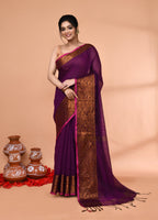 Piyari Fashion Women`s Cotton Blend Magenta Handloom Saree With Blouse | Grocsy