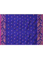 Piyari Fashion Women`s Cotton Blend Royel Blue Handloom Saree With Blouse | Grocsy