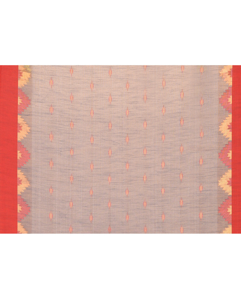 Piyari Fashion Women's Grey Cotton Blend Handloom Saree With Red Temple Border | Grocsy